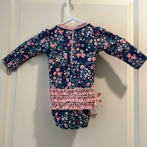 Ruffle Butt girls floral one piece swimsuit zipper/long sleeves/snap size 6-12M